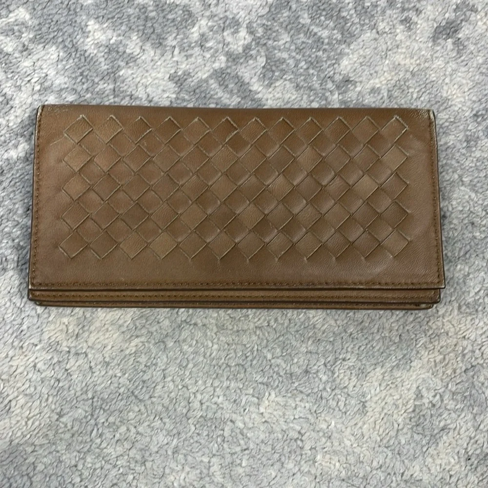 Bottega Veneta Intrecciato Long Wallet Bifold Milk Chocolate Brown Woven Leather